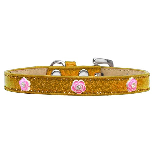 Mirage Pet Products Bright Pink Rose Widget Dog CollarGold Ice Cream Size 12 633-19 GD12